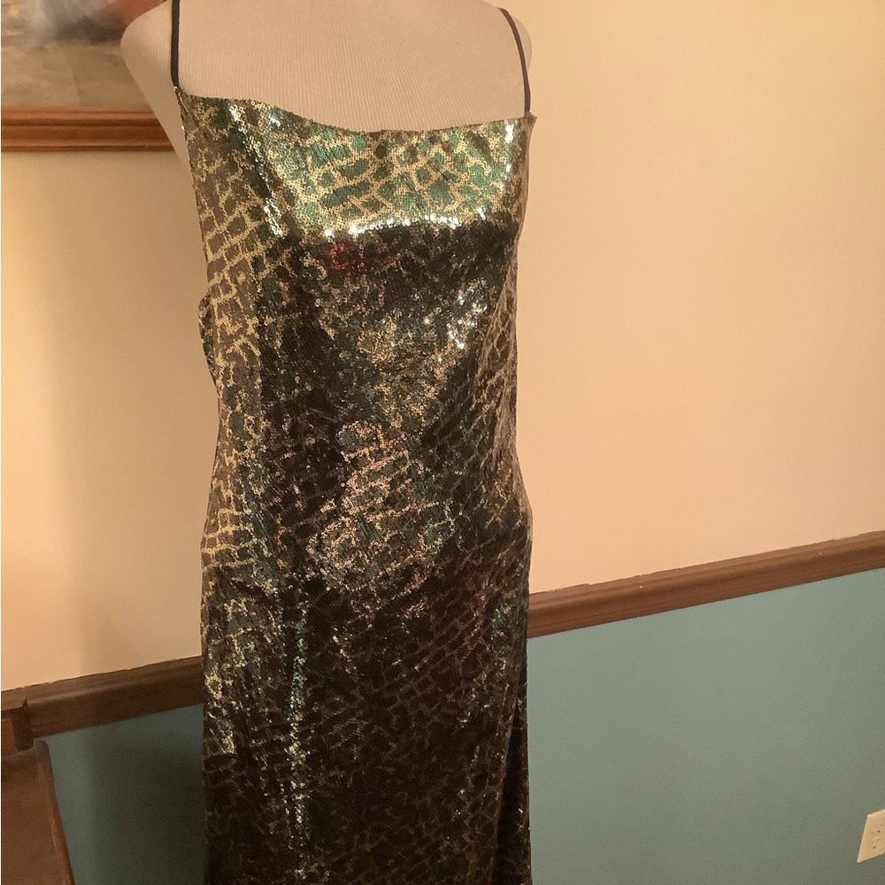 Mimi Liberte by Michael Klein Long Sequined Slip Dress  Medium Green NWT